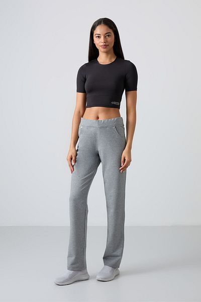 TOMMY LIFE Gray Melange Comfortable Women's Sweatpants with Pockets - 94007