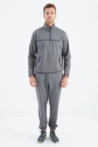 TOMMY LIFE Σκούρο Γκρι Stand-up Collar ανδρική φόρμα - 85215