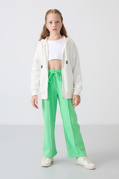 TOMMY LIFE Water Green Girls' Sweatpants - Φαρδύ πόδι με τσέπες και λεπτομέρεια μπροστινής ραφής -75144