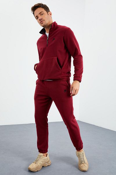 TOMMY LIFE Set de trening pentru bărbați din fleece din cauciuc cu jumătate de fermoar Redbud - 85159