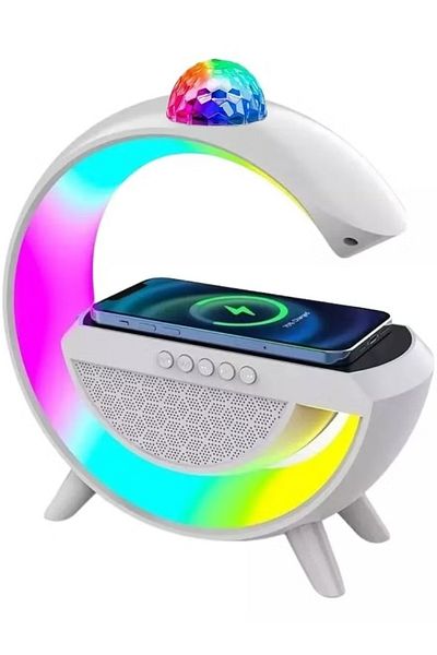 Primo Plus مكبر صوت لاسلكي محمول بتقنية البلوتوث مع 256 وضع إضاءة RGB، وشاحن لاسلكي بقوة 15 وات، ومنبه، ومصباح