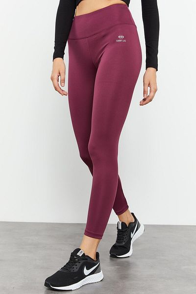 TOMMY LIFE Γυναικείο κολάν μπορντό ψηλόμεσο Stretch Slim Fit Skinny Leg - 94545