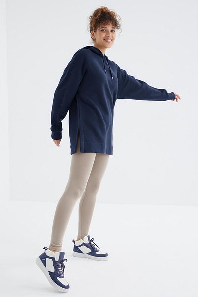 TOMMY LIFE Indigo Raglan Sleeve Basic kapucnis oversize pulóver tunika - 97242