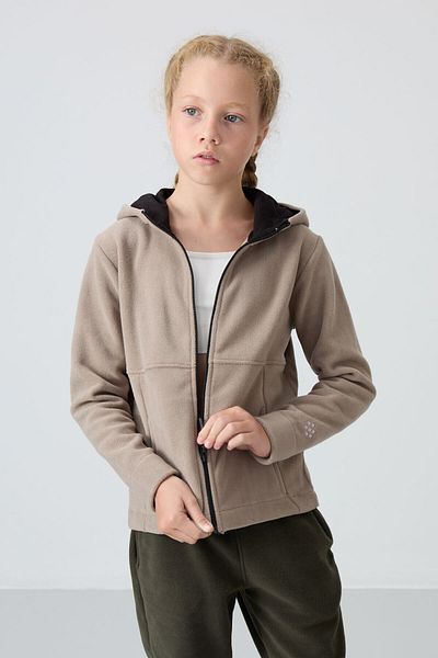 TOMMY LIFE Κεντητό φούτερ Fleece για κορίτσια - Σκούρο Μπεζ, Χοντρή απαλή υφή, Standard Fit - 75152