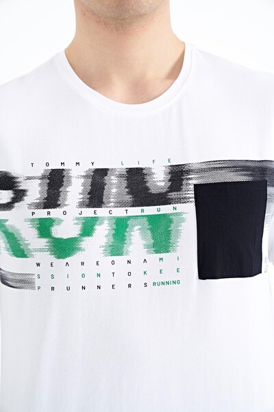 TOMMY LIFE Ανδρικό μπλουζάκι White Front Pocket Detailed Printed Standard Fit - 88200