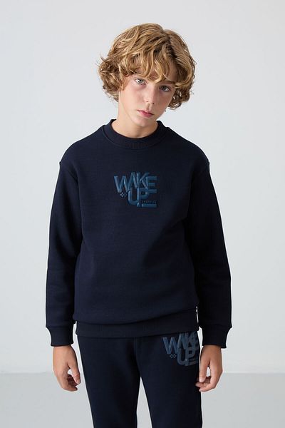TOMMY LIFE Σετ φόρμας για αγόρια - Navy, βαμβακερό, χοντρό τρίχωμα εσωτερικά, απαλή υφή, εμπριμέ - 11
