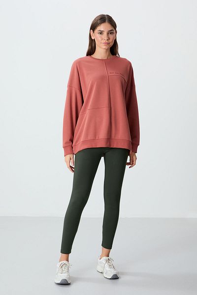 TOMMY LIFE O Neck Oversize Women's Sweatshirt - Tile Compact Cotton, Thick Smooth Texture - 97288