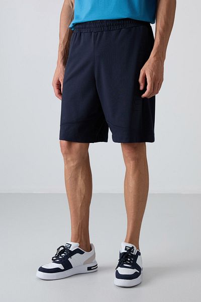 TOMMY LIFE Pantaloni scurți pentru bărbați, din bumbac, albastru marin, gros, texturați, moale, cu imprimare confortabilă - 81265