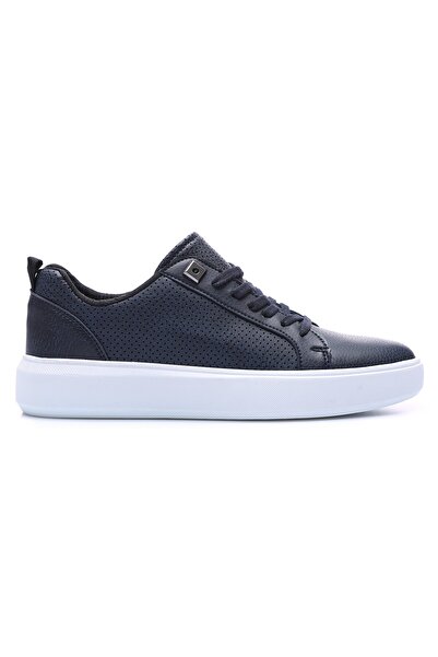 TOMMY LIFE Navy Blue Perforated Lace-up Artificial Leather Men's Sports Shoes - 89055