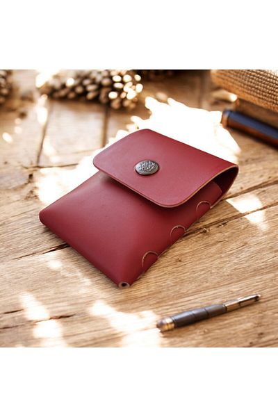 DEHNA Handmade Genuine Leather Card Holder – Minimal and Stylish Design – Red Color