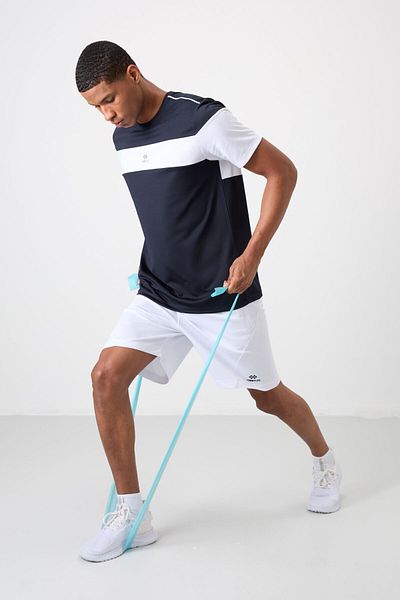 TOMMY LIFE Ανδρικό μπλουζάκι με αναπνεύσιμη υφή Navy Blue με λεπτή ελαστική τυπική εφαρμογή - 88396
