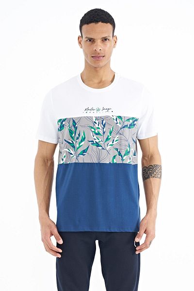 TOMMY LIFE Ανδρικό μπλουζάκι White Color Transitional Print Λεπτομερές O Neck Standard Fit - 88177