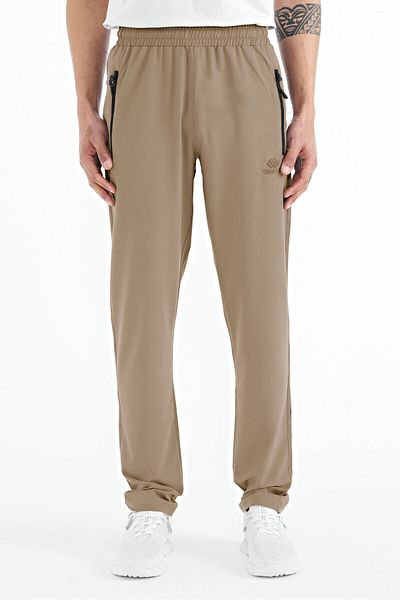 TOMMY LIFE Pantaloni de sport bej cu fermoar și 3 buzunare pentru bărbați - 84768