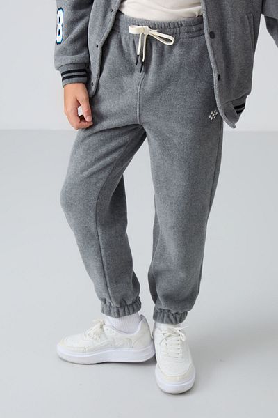 TOMMY LIFE Boy's Fleece Sweatpants - Gray Melange, Embroidered, Thick Soft Textured - 11220
