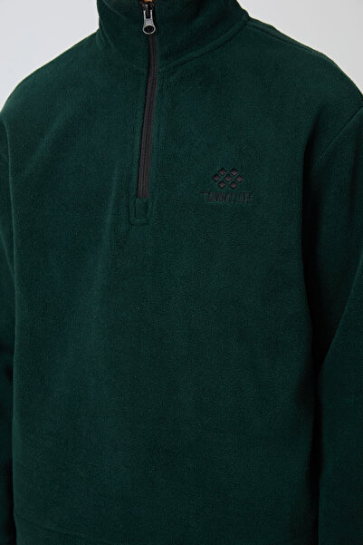 TOMMY LIFE Çam Yeşil Kalın Yumuşak Dokulu Standart Fit Nakışlı Polar Erkek Çocuk Sweatshirt - 11221