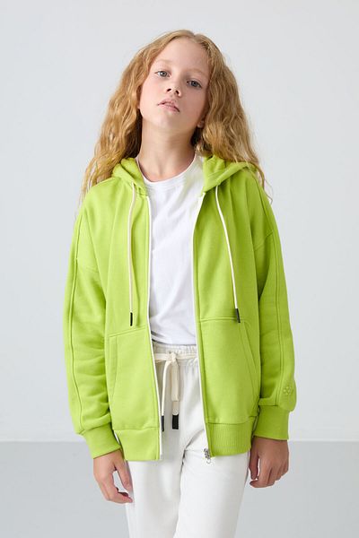 TOMMY LIFE Πράσινο κεντημένο Lime βαμβακερό φούτερ για κορίτσια - 75149