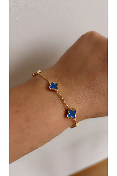 Liva Accessories سوار صغير منقوش على شكل زهرة زرقاء - سلسلة ذهبية غير مشوهة، ...