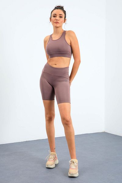 TOMMY LIFE Set bustieră și dresuri biker cu talie înaltă Dusty Rose Gathering Slim Fit - 95303