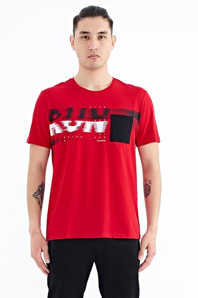 TOMMY LIFE Red Front Pocket Detailed Printed Standard Fit Men's T-shirt - 88200
