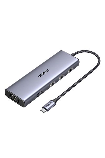 Ugreen | USB-C To 3*USB 3.0 A+HDMI+VGA+RJ45 Gigabit+SD/TF+PD Converter |Gray