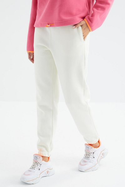 TOMMY LIFE Ecru High Waist Raised 3 Thread Cotton Basic γυναικεία φόρμα αθλητικής φόρμας - 94624