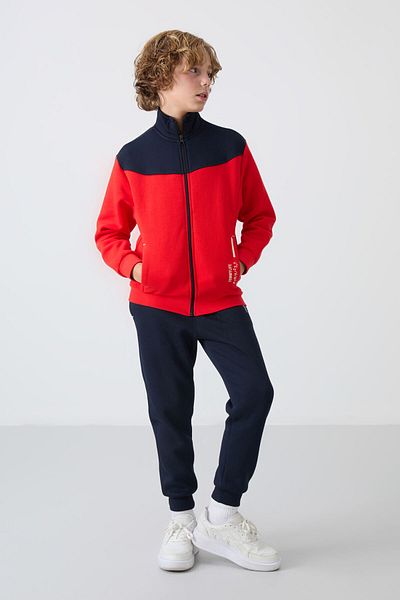 TOMMY LIFE Fiesta-Navy Blue Embroidered Boys' Sweatpants - Cotton, Thick Fur Inside, Soft Texture