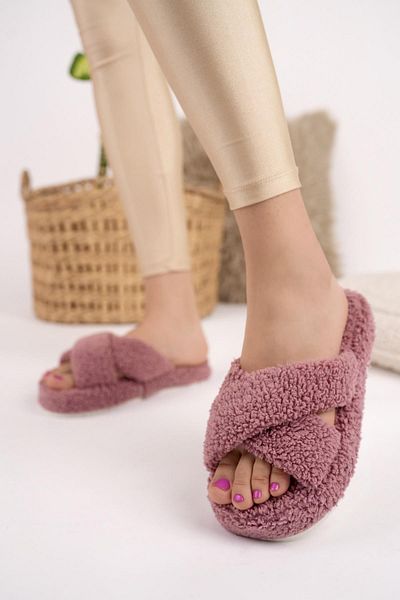 Moda Frato Modafrato Towel Cross Γυναικείες Παντόφλες Εσωτερικού Χώρου Χειμερινές Παντόφλες Αθόρυβη σόλα