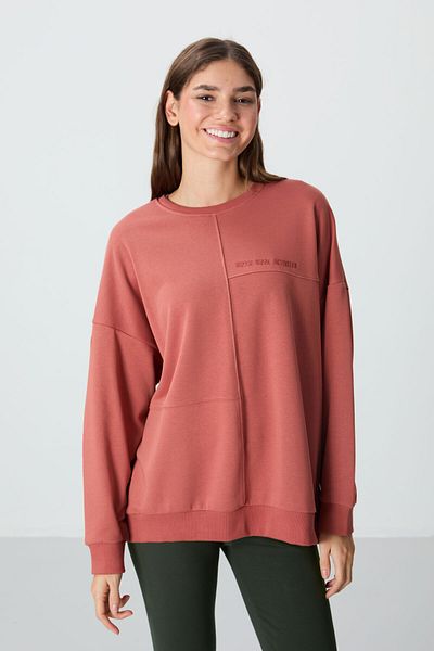TOMMY LIFE O Neck Oversize Women's Sweatshirt - Tile Compact Cotton, Thick Smooth Texture - 97288