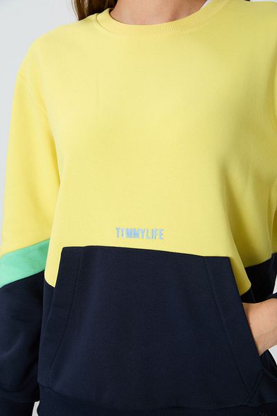 TOMMY LIFE Yellow Oversize Cotton Sweatshirt - Thick Smooth, O-Neck - 97289