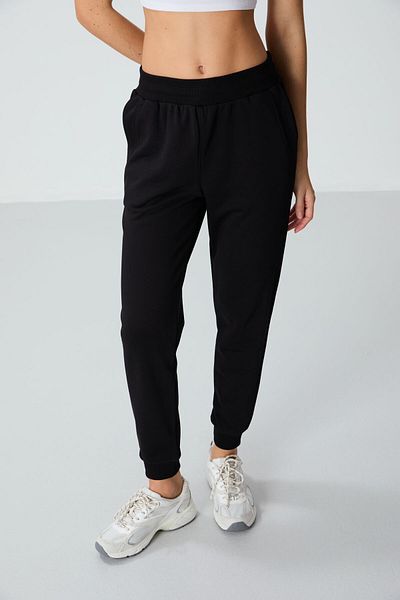 TOMMY LIFE Pantaloni de trening pentru femei, negri, compacti, din bumbac, groși, netezi, cu textura standard - 94660