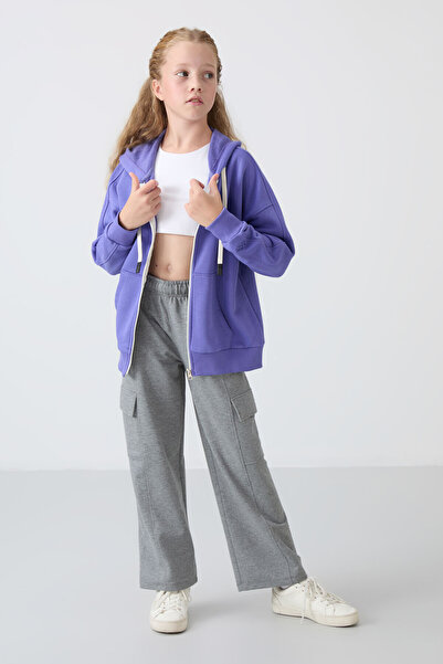 TOMMY LIFE Eflatun Pamuklu İçi Tüylü Yumuşak Dokulu Standart Fit Nakışlı Kız Çocuk Sweatshirt - 75149