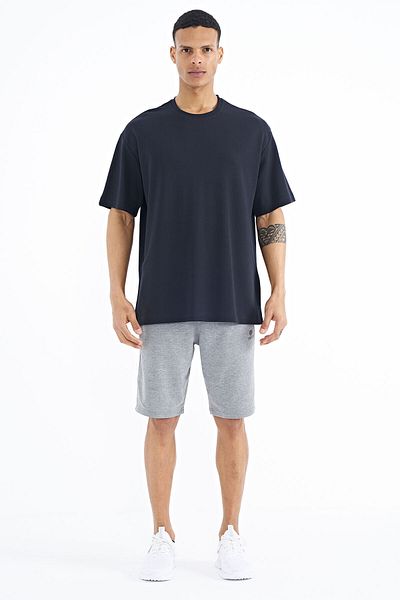 TOMMY LIFE Ανδρικό μπλουζάκι Navy Blue Basic Oversize με λεπτομέρεια εθνόσημο - 88193