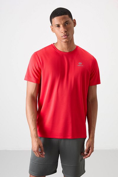 TOMMY LIFE Red O-Neck Standard Fit Logo Patterned Active Sports Men's T-Shirt - 88255