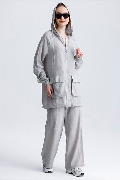 MD trend Women's Oversize Zipper Pants and Sports Sweatpants Set