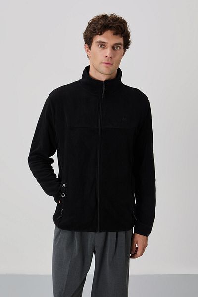 TOMMY LIFE Μαύρο κέντημα με φερμουάρ γιακά με φερμουάρ Standard Fit Ανδρικό φούτερ Fleece - 87992