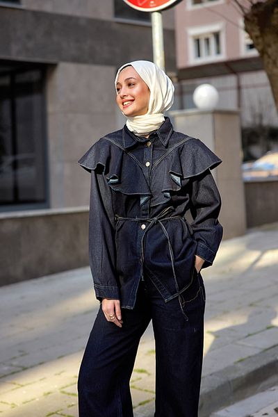 LOCCO Γυναικείο πουκάμισο Navy Blue Big Flounce