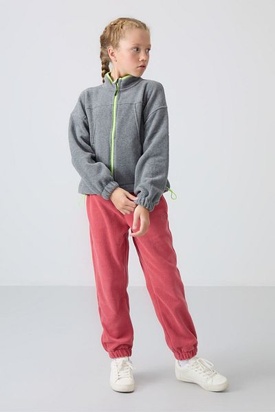 TOMMY LIFE Hanorac pentru fete din lână - Gri Melange, brodat, textura moale groasă - 75157