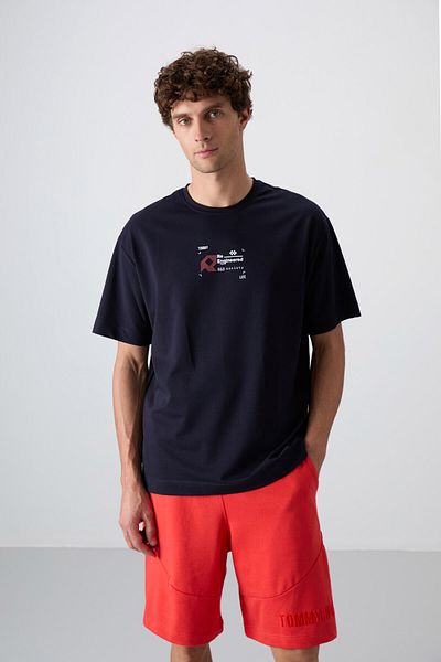 TOMMY LIFE Ανδρικό μπλουζάκι με εμπριμέ μπλουζάκι από βαμβακερό χοντρό μαλακό υφή - 88350