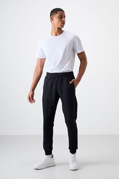 TOMMY LIFE Ανδρική φόρμα αθλητικής φόρμας Navy Blue Cotton Soft Textured Standard Fit με κέντημα - 82133