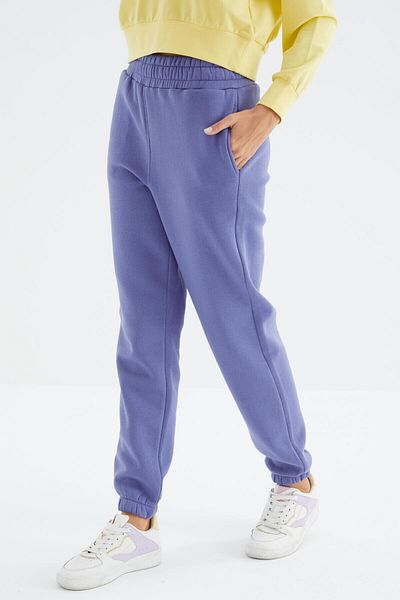 TOMMY LIFE Pantaloni de trening pentru femei, mov deschis, talie înaltă, forma confortabilă, Jogger de bază - 94624