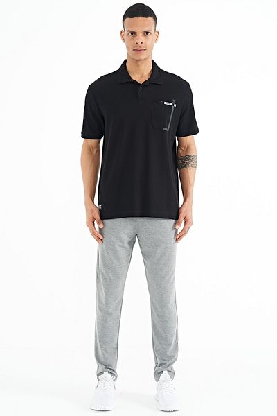 TOMMY LIFE Γκρι μελανζέ λογότυπο Κέντημα Λεπτομερής Standard Fit Ανδρική φόρμα στο κάτω μέρος με πλαϊνές τσέπες - 84967
