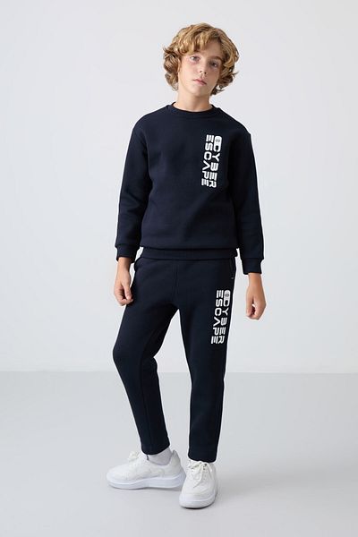 TOMMY LIFE Комплект анцуг за момче - тъмносин, памук, дебел косъм отвътре, мека текстура, щампа - 11