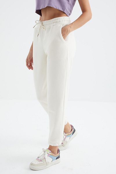 TOMMY LIFE Ψηλόμεσο Ecru Jogger Fleece Γυναικείο Φούτερ - Lace-Up Basic Model - 94622