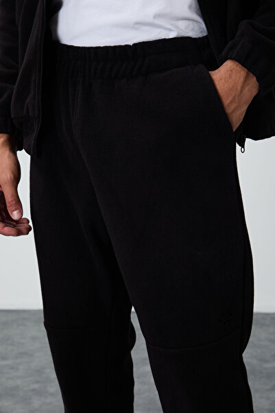 TOMMY LIFE Μαύρη χοντρή απαλή υφή Comfort Fit κεντημένη ανδρική φόρμα - 85269