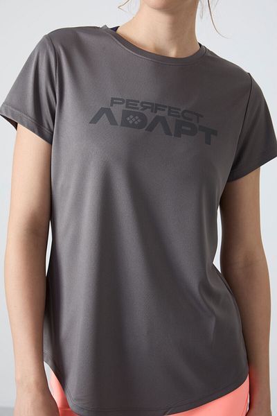 TOMMY LIFE Dark Gray Breathable Textured Thin Flexible Standard Fit Performance Women's T-Shirt - 97283