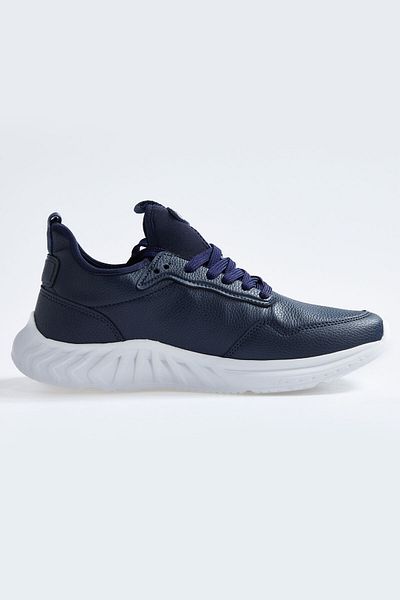 TOMMY LIFE Námořnická modrá pánská sportovní obuv s vysokou podrážkou z umělé kůže - 89115