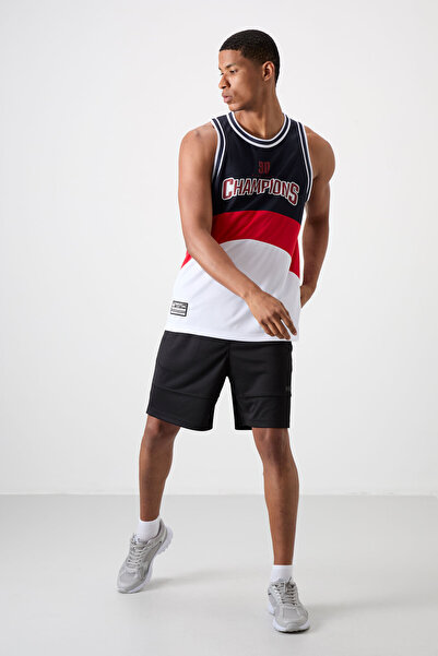 TOMMY LIFE White Breathable Textured Thin Stretchy Standard Fit Men's Basketball Singlet - 88395
