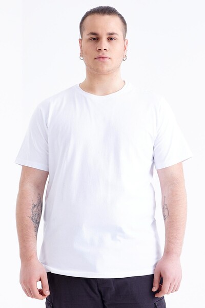 TOMMY LIFE White Basic Short Sleeve O Neck Plus Size Men's T-Shirt - 88072