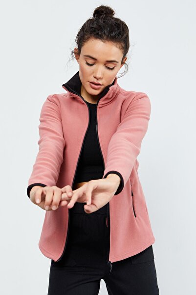 TOMMY LIFE Stand Collar and Zippered Wild Rose Women's Fleece Sweatshirt - 97173