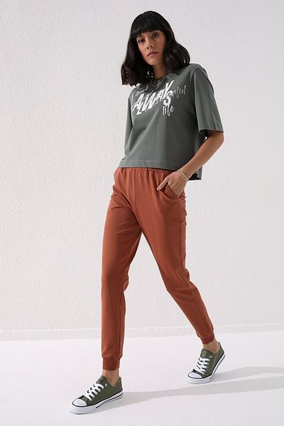 TOMMY LIFE Γυναικεία αθλητική φόρμα Cinnamon High Waist Jogger Comfortable Form με μανσέτες - 94561